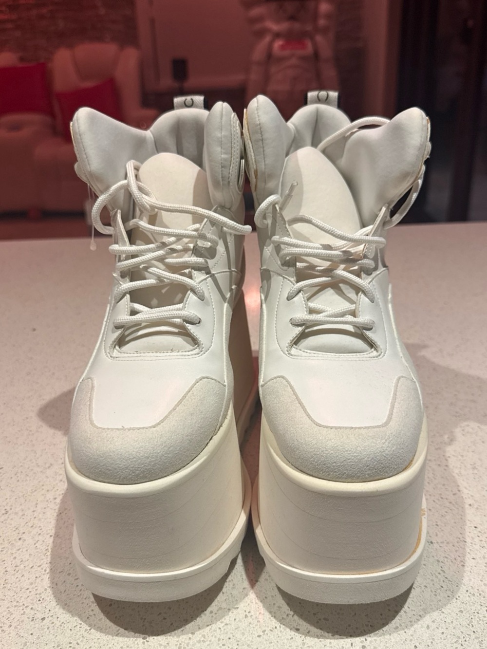 Stella McCartney Cream-White Platform Lace-Up Boots